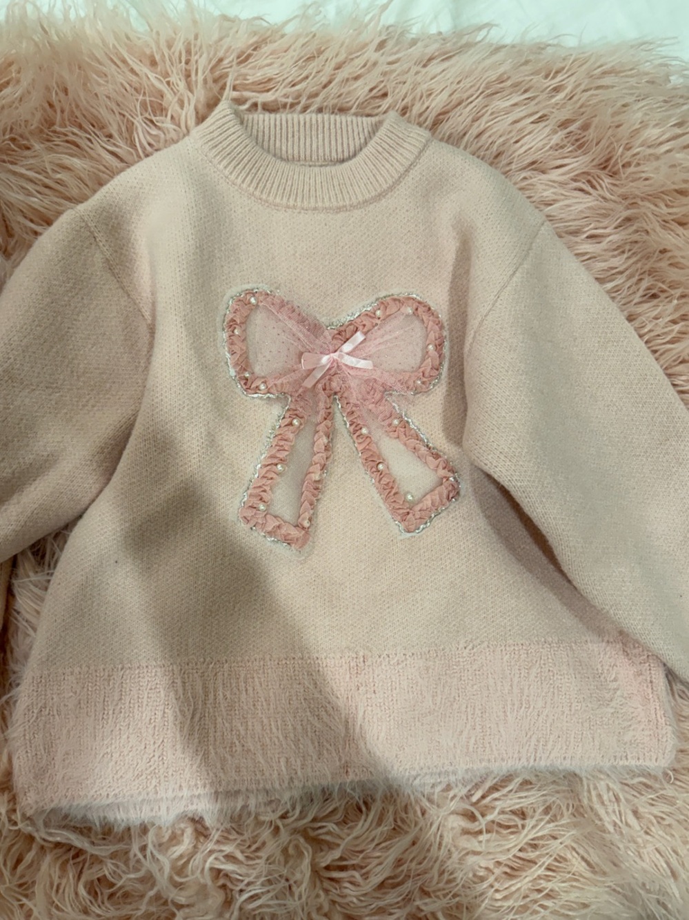 Cozy Pink Bow Knit Sweater